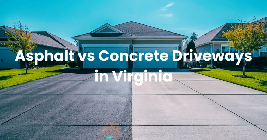 Asphalt and concrete driveway comparison at a Virginia home.