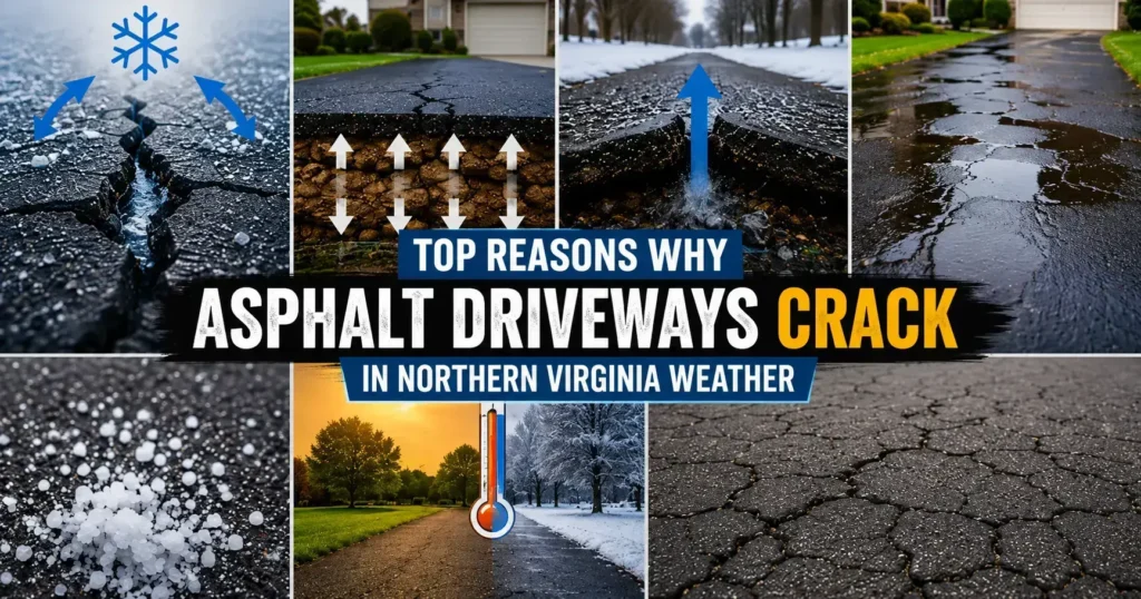 Asphalt driveway cracks caused by Northern Virginia weather and seasonal conditions