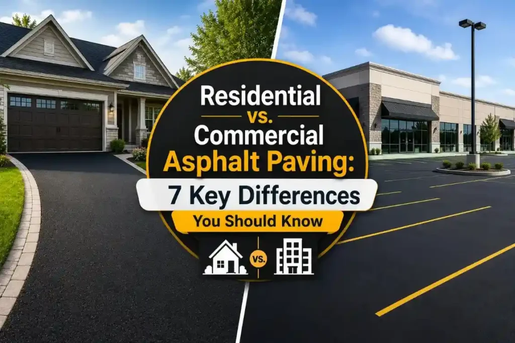 Comparison of residential and commercial asphalt paving for driveways and parking lots.