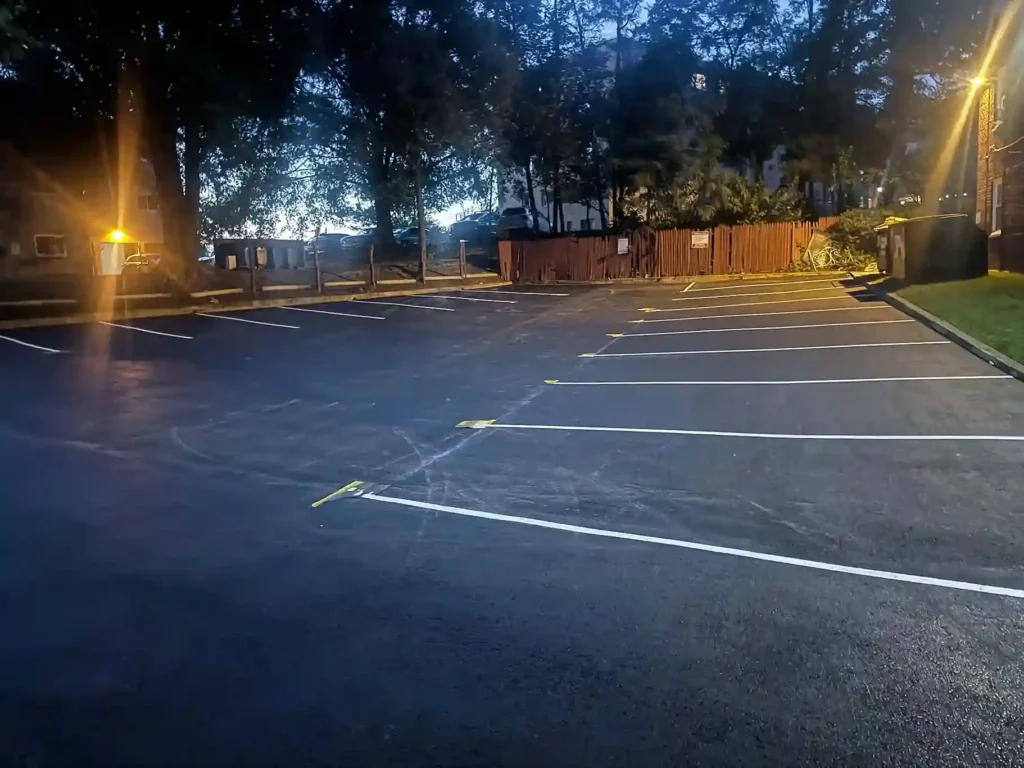 Completed asphalt parking lot paving and line striping in Arlington, Virginia